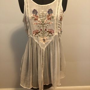 Free People Embroidered Sheer Panel Tank